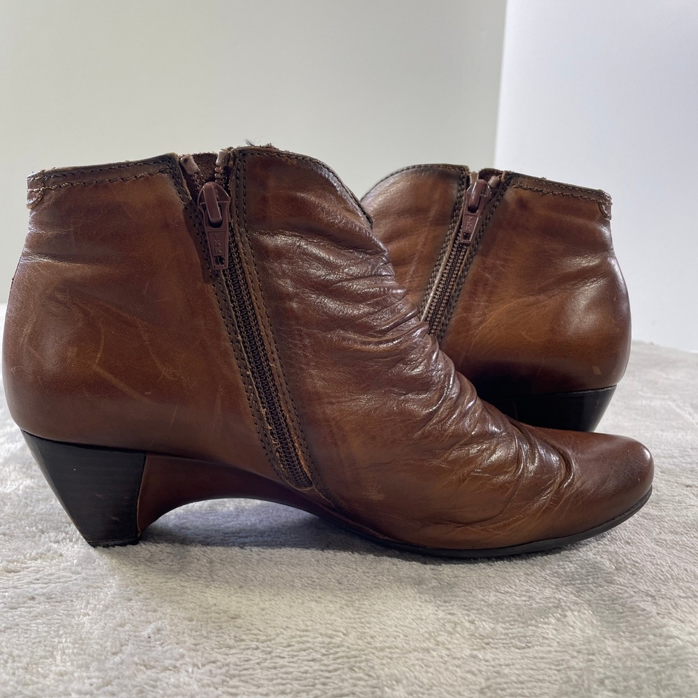 Pikolinos Ankle Booties Womens EU 38 Cognac Brown Leather Ruched Spain Zipper - Picture 7 of 8